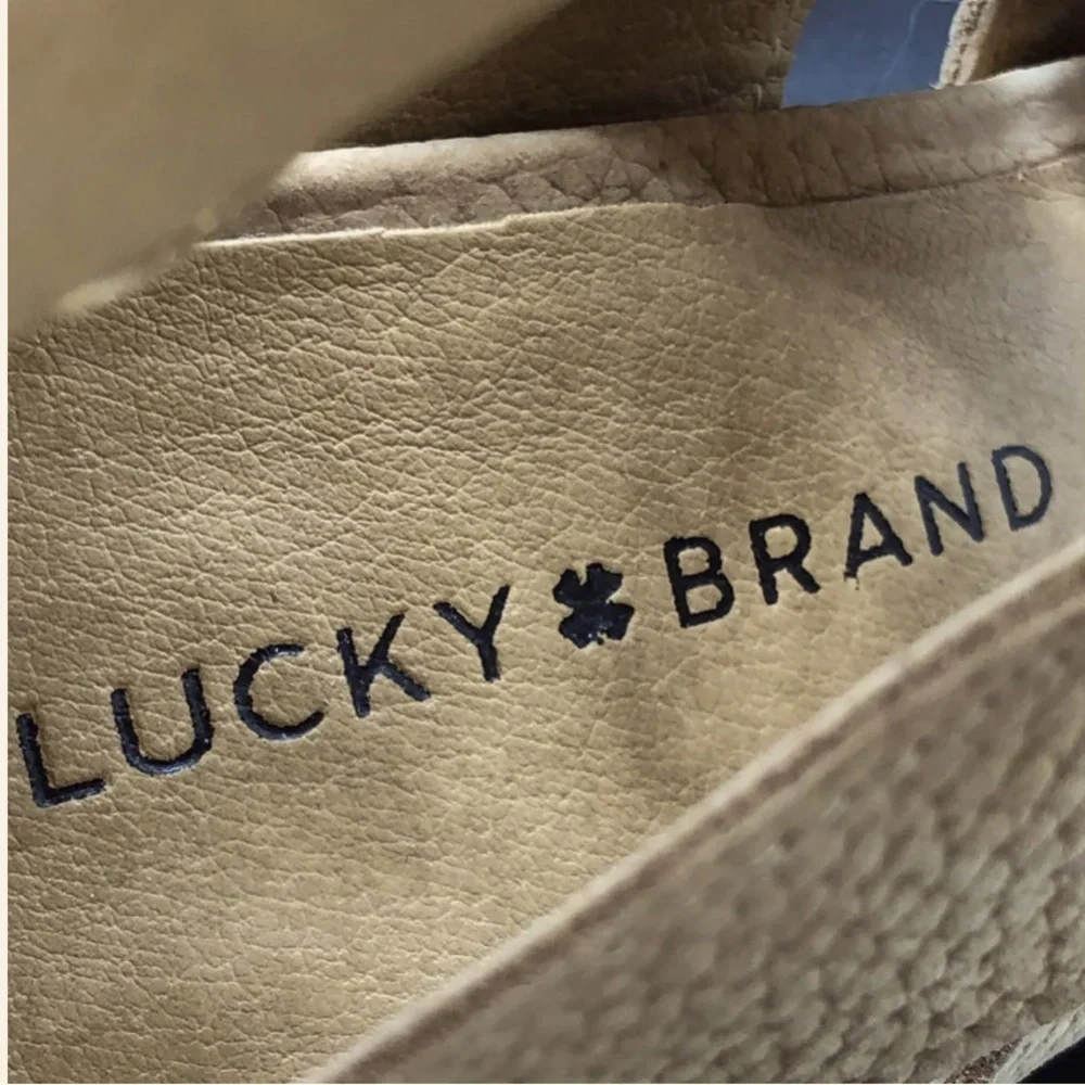 Lucky Brand Suede Open Toe Block Stacked Heel Brown Front Lace  Zip Back Shoe 6 - Picture 7 of 10